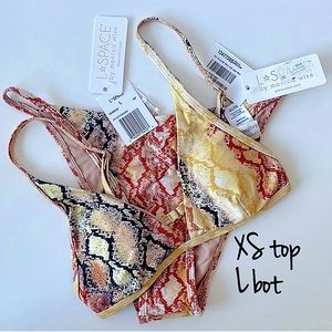 NWT (XS/L) bikini *L SpaceJay bitsy Millie snake print string yellow orange gold